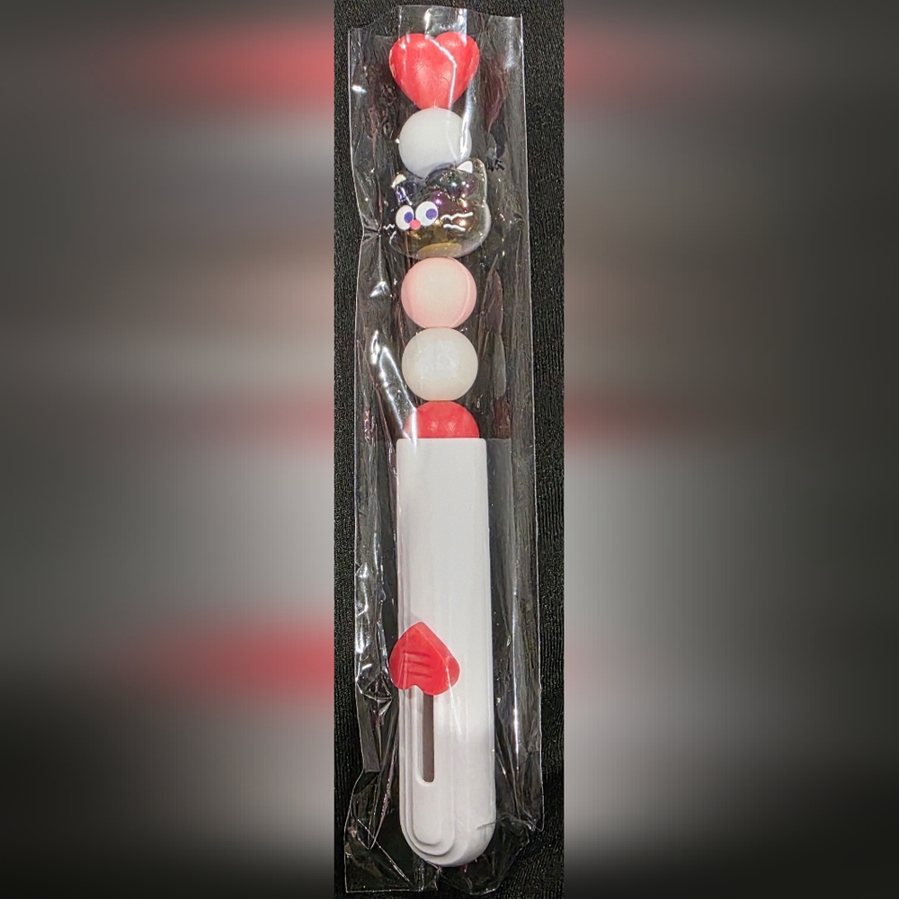 Hand Beaded, Cat Themed White and Red Utility Knife